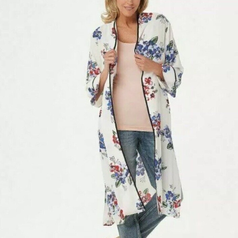 Laurie Felt Floral Kimono Duster Ivory Sz 2X
